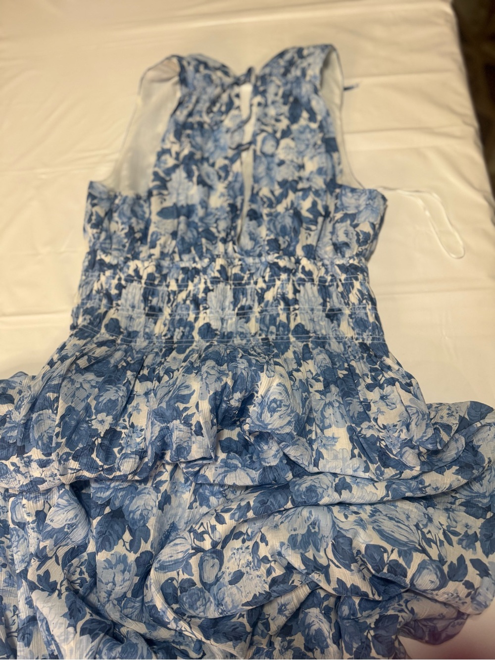 Abercrombie & Fitch Blue and Cream Floral Smocked Maxi Dress - Picture 8 of 8